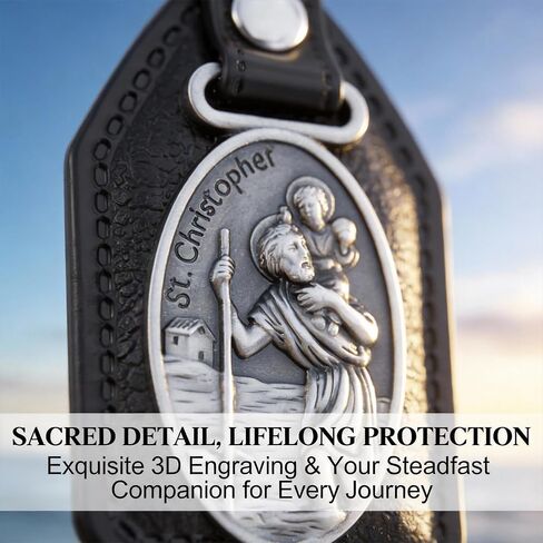St Christopher Keychain 2 Pack Gold Silver for Men Women - Christian Saint Christopher Medal for Car Keychain, Durable Leather Metal Patron Saint of Travelers Protection Gifts in Saudi Arabia