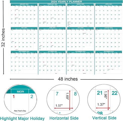 32" x 48" 2025 Large Wall Calendar Erasable, Wet & Dry Erase Laminated 12 Month Annual Yearly Wall Planner, Reversible Horizontal/Vertical Calendar, Green in Kuwait