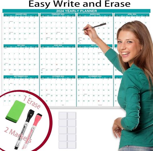 32" x 48" 2025 Large Wall Calendar Erasable, Wet & Dry Erase Laminated 12 Month Annual Yearly Wall Planner, Reversible Horizontal/Vertical Calendar, Green in Kuwait