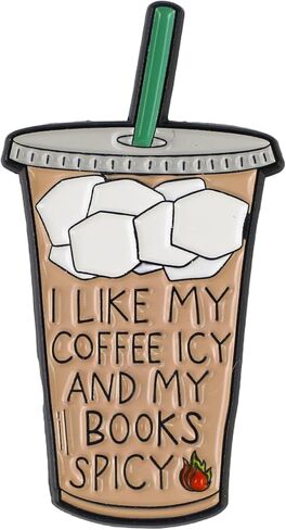 I Like My Coffee Icy And My Books Spicy Pin Brooch, Smut Book Lover Enamel Pin, Gift For Spicy Reader Ice Coffee Lover Dark Romance Reader Bookworm, Caffeine And Reading Brooches, Cold Brew Lapel Badge, Smutty Accessories in Kuwait