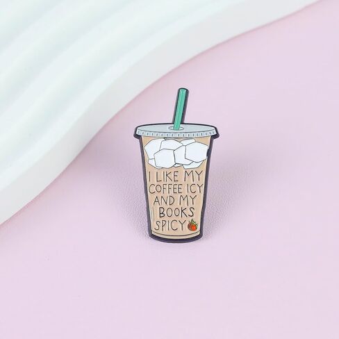 I Like My Coffee Icy And My Books Spicy Pin Brooch, Smut Book Lover Enamel Pin, Gift For Spicy Reader Ice Coffee Lover Dark Romance Reader Bookworm, Caffeine And Reading Brooches, Cold Brew Lapel Badge, Smutty Accessories in Kuwait
