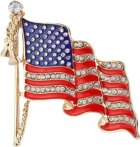 4th of July USA Flag Brooch for Women Men Dainty Fashion Red Blue White American Flag Rhinestone Brooch Pin Fashion Independence Day Patriotic Jewelry Accessories in Kuwait