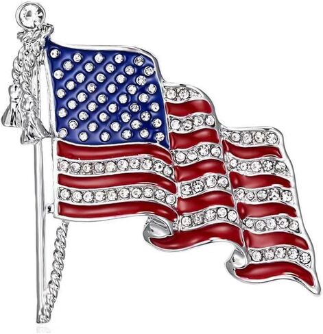 4th of July USA Flag Brooch for Women Men Dainty Fashion Red Blue White American Flag Rhinestone Brooch Pin Fashion Independence Day Patriotic Jewelry Accessories in Kuwait