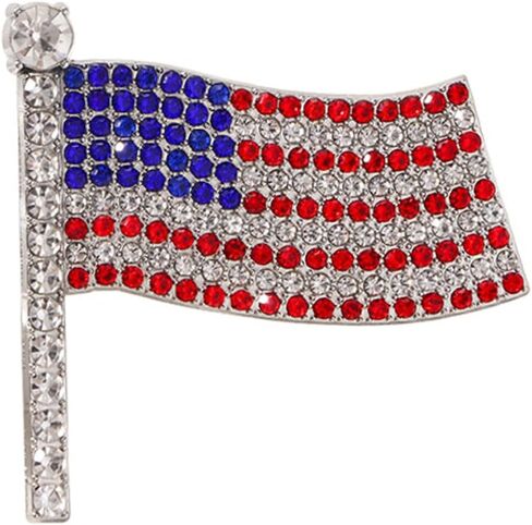 4th of July USA Flag Brooch for Women Men Dainty Fashion Red Blue White American Flag Rhinestone Brooch Pin Fashion Independence Day Patriotic Jewelry Accessories in Kuwait