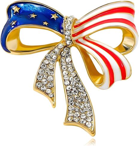 4th of July USA Flag Brooch for Women Men Dainty Fashion Red Blue White American Flag Rhinestone Brooch Pin Fashion Independence Day Patriotic Jewelry Accessories in Kuwait
