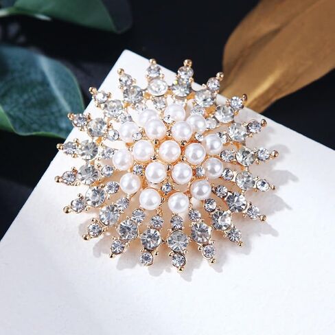 Rhinestone Flower Brooches Pearl Classic Brooch Pins Women Jewelry Accessories in Kuwait