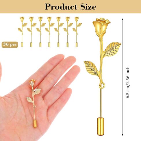 36 Pcs Rose Lapel Pin Fashion Rose Metal Floral Lapel Brooch Pin Suit Tuxedo Corsage Dress Fashion Stick Corsage for Weddings Parties Formal Events for Women Men in Kuwait