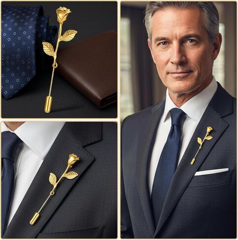 36 Pcs Rose Lapel Pin Fashion Rose Metal Floral Lapel Brooch Pin Suit Tuxedo Corsage Dress Fashion Stick Corsage for Weddings Parties Formal Events for Women Men in Kuwait