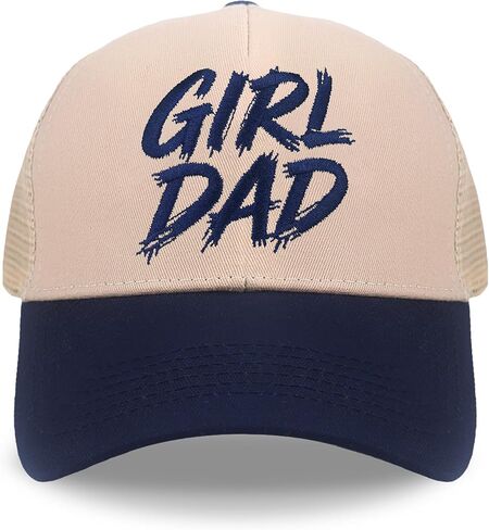Girl Dad Trucker Hat Embroidered Adjustable Snapback Mesh Baseball Cap Cute for Men Husband New Dad from Daughter Wifey Beige in Saudi Arabia