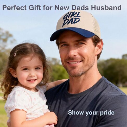 Girl Dad Trucker Hat Embroidered Adjustable Snapback Mesh Baseball Cap Cute for Men Husband New Dad from Daughter Wifey Beige in Saudi Arabia