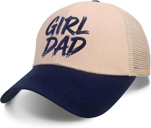 Girl Dad Trucker Hat Embroidered Adjustable Snapback Mesh Baseball Cap Cute for Men Husband New Dad from Daughter Wifey Beige in Saudi Arabia