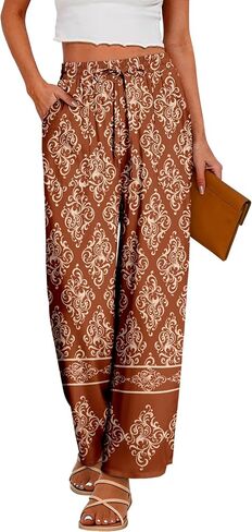 CRAZY GRID Womens Summer Spring Flowy Pants Loose Fit Beach Pants Drawstring Waist Wide Legs with Pockets in Saudi Arabia