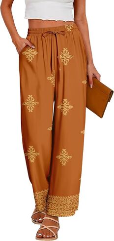 CRAZY GRID Womens Summer Spring Flowy Pants Loose Fit Beach Pants Drawstring Waist Wide Legs with Pockets in Saudi Arabia