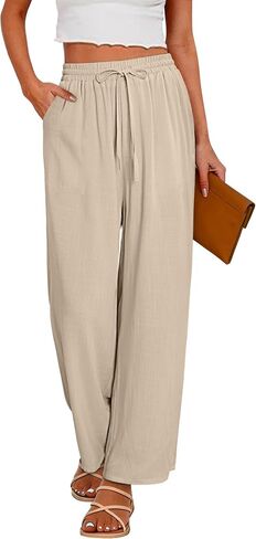 CRAZY GRID Womens Summer Spring Flowy Pants Loose Fit Beach Pants Drawstring Waist Wide Legs with Pockets in Saudi Arabia