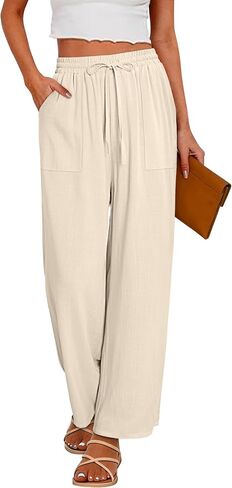 CRAZY GRID Womens Summer Spring Flowy Pants Loose Fit Beach Pants Drawstring Waist Wide Legs with Pockets in Saudi Arabia