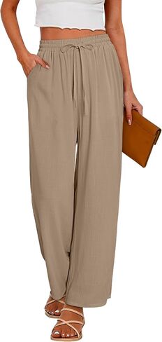 CRAZY GRID Womens Summer Spring Flowy Pants Loose Fit Beach Pants Drawstring Waist Wide Legs with Pockets in Saudi Arabia