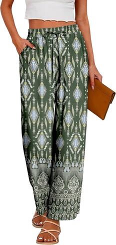 CRAZY GRID Womens Summer Spring Flowy Pants Loose Fit Beach Pants Drawstring Waist Wide Legs with Pockets in Saudi Arabia