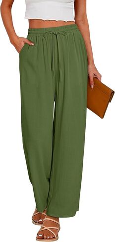 CRAZY GRID Womens Summer Spring Flowy Pants Loose Fit Beach Pants Drawstring Waist Wide Legs with Pockets in Saudi Arabia