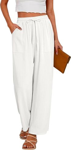 CRAZY GRID Womens Summer Spring Flowy Pants Loose Fit Beach Pants Drawstring Waist Wide Legs with Pockets in Saudi Arabia