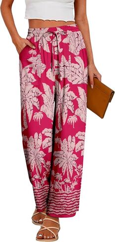 CRAZY GRID Womens Summer Spring Flowy Pants Loose Fit Beach Pants Drawstring Waist Wide Legs with Pockets in Saudi Arabia