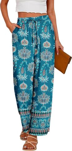CRAZY GRID Womens Summer Spring Flowy Pants Loose Fit Beach Pants Drawstring Waist Wide Legs with Pockets in Saudi Arabia