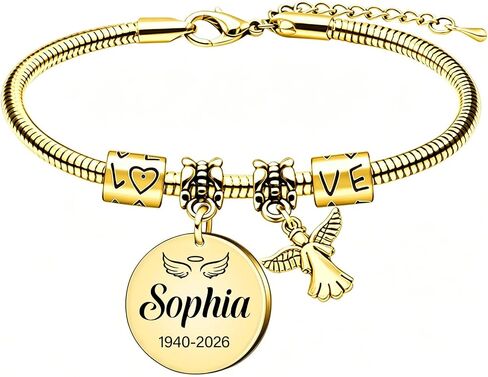 Personalized Angel Memory Bracelets for Loss Loved One with Name Dates,Custom Memorial Bracelet for Women,Remembrance Sympathy Gifts,Adjustable Bracelet Keepsake Charm in Saudi Arabia
