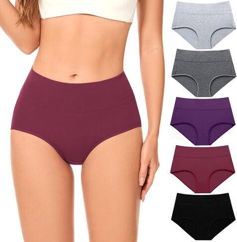 Womens Cotton Underwear High Waisted Briefs Full Coverage Soft Ladies Panties Multipack 5 Pack in Saudi Arabia