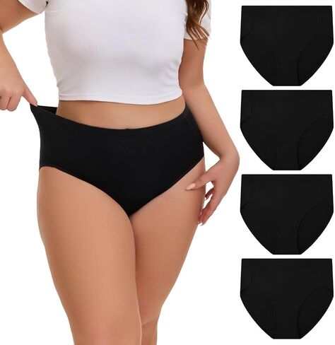 INNERSY Women's Plus Size Underwear High Cut Full Coverage Stretch Cotton Briefs Panties 4-Pack in Kuwait