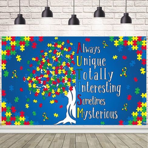 Autism Awareness Backdrop Autism Awareness Colorful Decorations Tree Autism Awareness Photography Background Board Wall Hanging Sign for School Outdoor Decoration 70.8 x 43.3 inch in Saudi Arabia