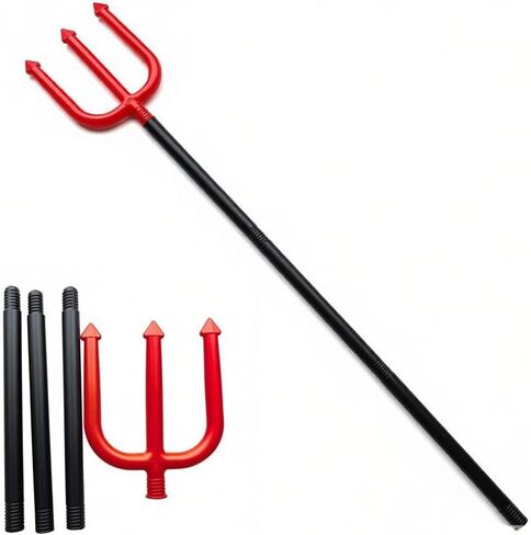 Detachable Trident Prop Devil Pitchfork 40" Plastic Three-pronged Spear Fork Costume Cosplay Props Halloween Red and Black in Saudi Arabia