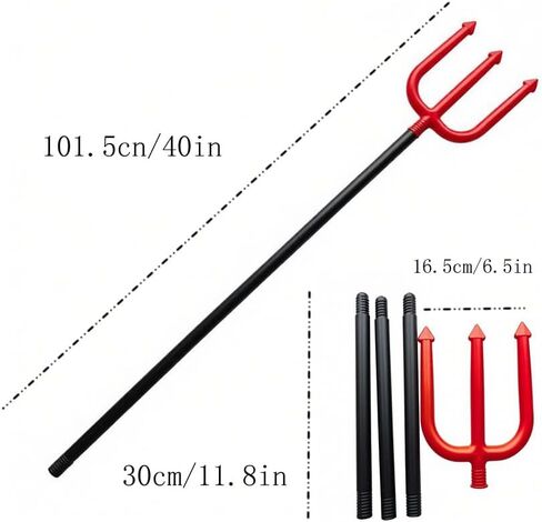 Detachable Trident Prop Devil Pitchfork 40" Plastic Three-pronged Spear Fork Costume Cosplay Props Halloween Red and Black in Saudi Arabia