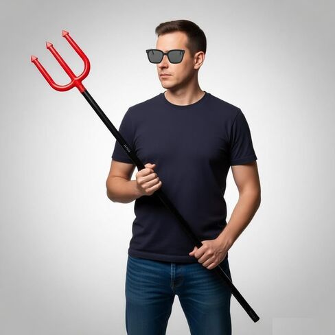 Detachable Trident Prop Devil Pitchfork 40" Plastic Three-pronged Spear Fork Costume Cosplay Props Halloween Red and Black in Saudi Arabia