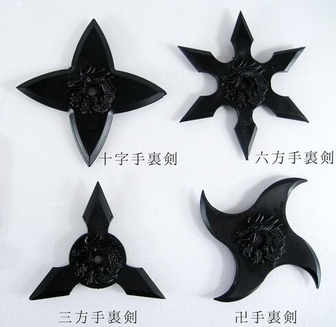Ninja Shuriken & Kunai Set 6pcs Black PVC, Soft,Made in Japan, Throwing Stars 3.35 in, Kunai 5.5 in & 9.8 in in Kuwait