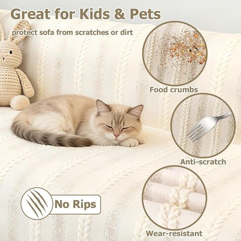 Pet Couch Cover for Dog Rips, Pet Friendly Furniture Protector | Non Slip丨Machine Washable丨3 Cushion Sofa丨Tassel Fringe丨Loveseat Covers in Kuwait