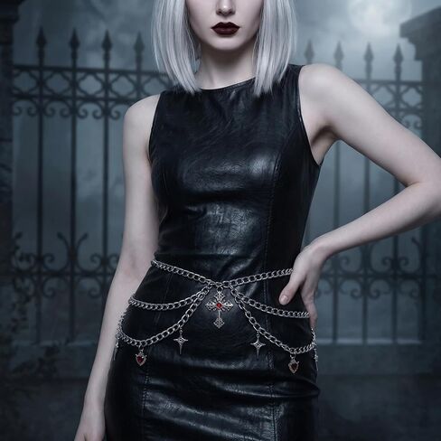 Gothic Cross Waist Chain, Punk Goth Hip Hop Crossover Body Belly Chains Vintage Grunge Silver Layered Belt for Women in Saudi Arabia