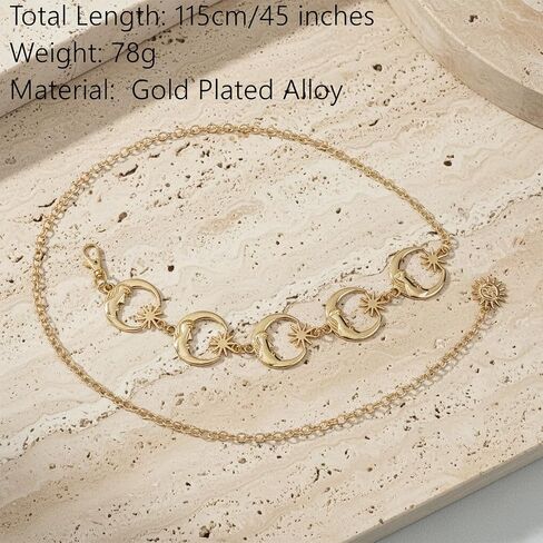 Moon Chain Belt, Western Cowgirls Body Jewelry for Women, Metal Adjustable Chunky Belly Chain for Dresses Jeans Trouser in Saudi Arabia