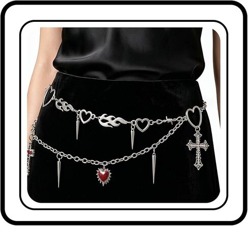 Bohend Punk Cross Chain Belt Gothic Heart Waist Chain Belts Flame Thorns Spike Body Chains Party Accessory for Women in Kuwait