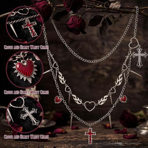 Bohend Punk Cross Chain Belt Gothic Heart Waist Chain Belts Flame Thorns Spike Body Chains Party Accessory for Women in Kuwait