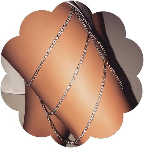 Thigh Chain for Women Shiny Gold Layered Thigh Chain Sexy Rhinestone Leg Jewelry Beach Bikini Body Jewelry for Women in Saudi Arabia