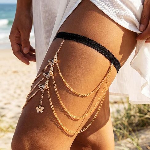 Butterfly Thigh Leg Chain Gold Summer Beach Body Chains for Women in Saudi Arabia
