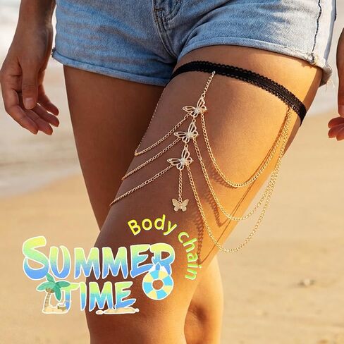 Butterfly Thigh Leg Chain Gold Summer Beach Body Chains for Women in Saudi Arabia