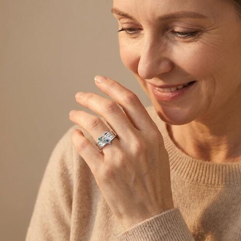Customized 925 Sterling Silver Mother's Ring with 1-8 Birthstones, Engraved Name Band for Women, Unique Family Heart Ring for Wife or Grandmother, Exquisite Jewelry Gift for Her (4 Birthstones) in Saudi Arabia