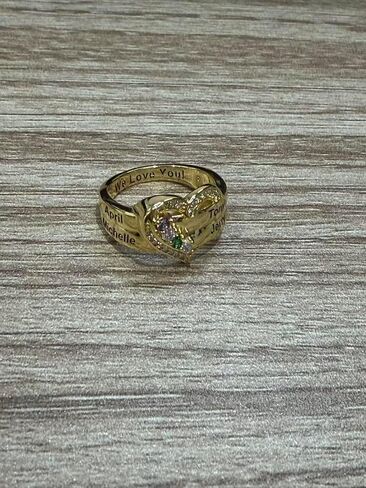 Customized 925 Sterling Silver Mother's Ring with 1-8 Birthstones, Engraved Name Band for Women, Unique Family Heart Ring for Wife or Grandmother, Exquisite Jewelry Gift for Her (4 Birthstones) in Saudi Arabia