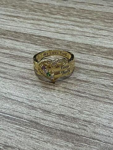Customized 925 Sterling Silver Mother's Ring with 1-8 Birthstones, Engraved Name Band for Women, Unique Family Heart Ring for Wife or Grandmother, Exquisite Jewelry Gift for Her (4 Birthstones) in Saudi Arabia
