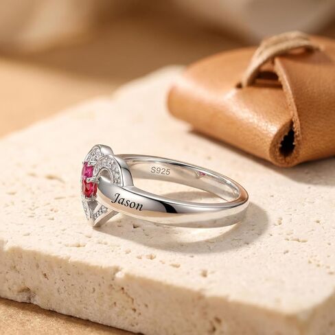 Customized 925 Sterling Silver Mother's Ring with 1-8 Birthstones, Engraved Name Band for Women, Unique Family Heart Ring for Wife or Grandmother, Exquisite Jewelry Gift for Her (4 Birthstones) in Saudi Arabia