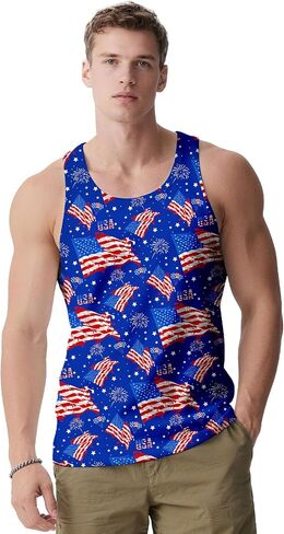 Mens Tank Tops Summer Sleeveless Shirts Graphic Beach Vest Patriotic 4th of July Muscle Workout Tank Top for Men in Saudi Arabia