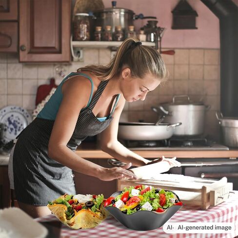 6Pcs Large-Nonstick Tortilla Shell Maker, DSVENROLY 8.4-inch Taco Salad Bowl Pans Makers Set with Silicone Gloves & Basting Brush, Carbon Steel Fluted Tortilla Shell Pan Baking Molds for Kitchen in Saudi Arabia