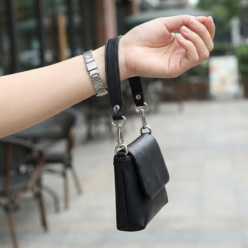 2-Pack Full Grain Key Leash for Purse & Wristlet Strap Replacement - Leather Key Strap for Purse with Dual Clips, Purse Key Holder & Key Finder Lanyard for Handbag Wallet (Black+Brown) in Saudi Arabia