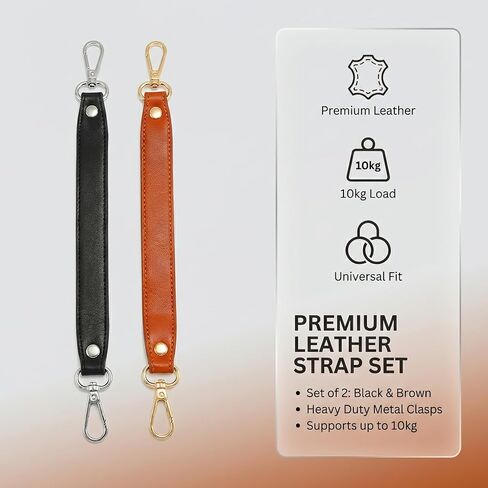 2-Pack Full Grain Key Leash for Purse & Wristlet Strap Replacement - Leather Key Strap for Purse with Dual Clips, Purse Key Holder & Key Finder Lanyard for Handbag Wallet (Black+Brown) in Saudi Arabia