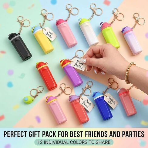 12 Pack Mini Tumbler Keychains for Owalas Water Bottles, Cute Mini Cup Keychain with Chapstick/Lip Balm Holder, Trendy Charms Accessories for Women & Girls in Saudi Arabia